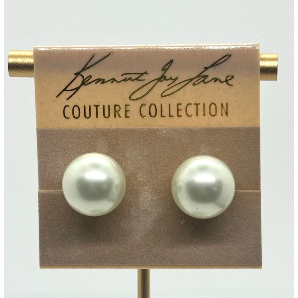 KJL Faux Pearl Clip on Earrings Gold Tone Large Stud Vintage Kenneth Jay Lane - Picture 1 of 8